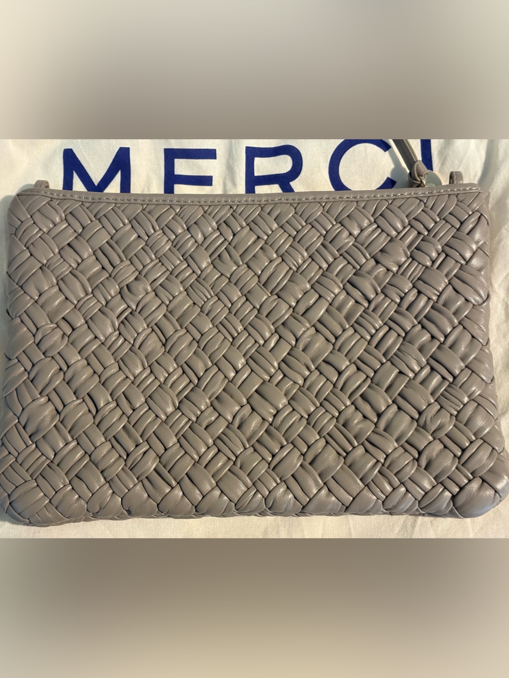 Clare V. Puffy Woven Leather Clutch with tabs in Dove - Picture 4 of 14